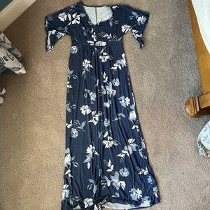 Isabel Maternity Blue/White Floral Long Maternity Dress Size S